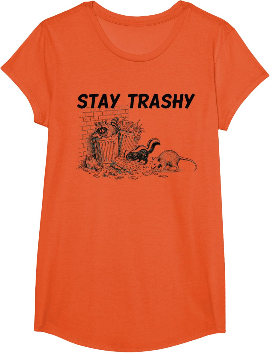 Stay Trashy Raccoon Opossum Skunk Funny Trash Panda T-Shirt - Girls Orange