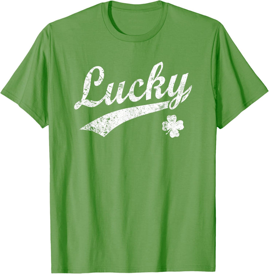 Lucky Shamrock Clover St. Patrick's Day Vintage T-Shirt - Grass Green