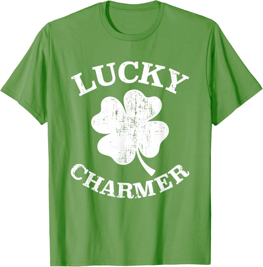 Lucky Charmer with Shamrock Clover for St Patricks Day T-Shirt - Grass Green