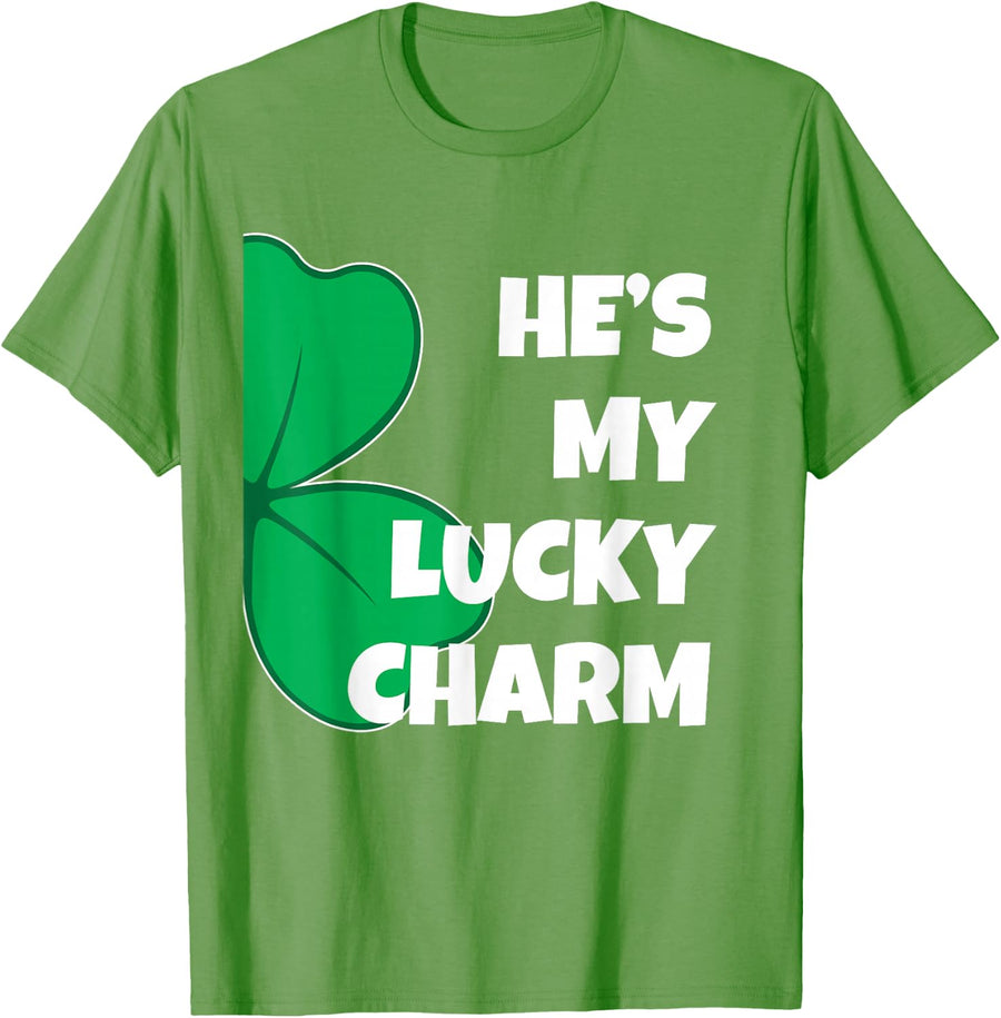 Matching St Patricks Day Couples T Shirts Co. He's My Lucky Charm Funny St. Pattys Day Couple T-Shirt - Black,