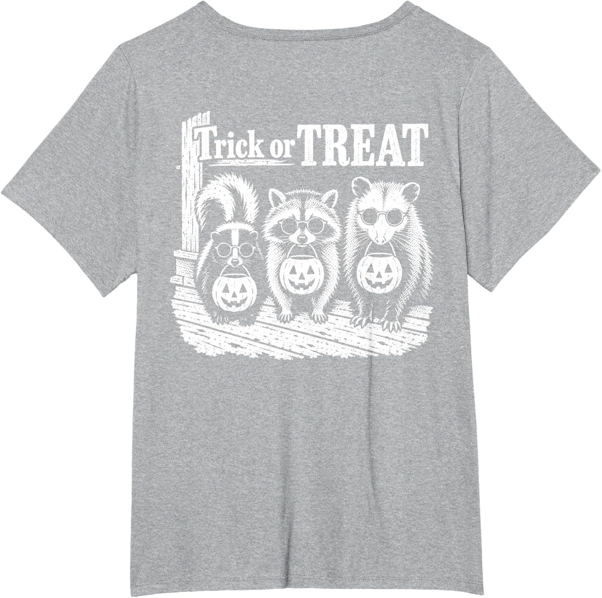 On Back Raccoon Opossum Skunk Halloween Trick or Treat Feral T-Shirt - Heather Grey