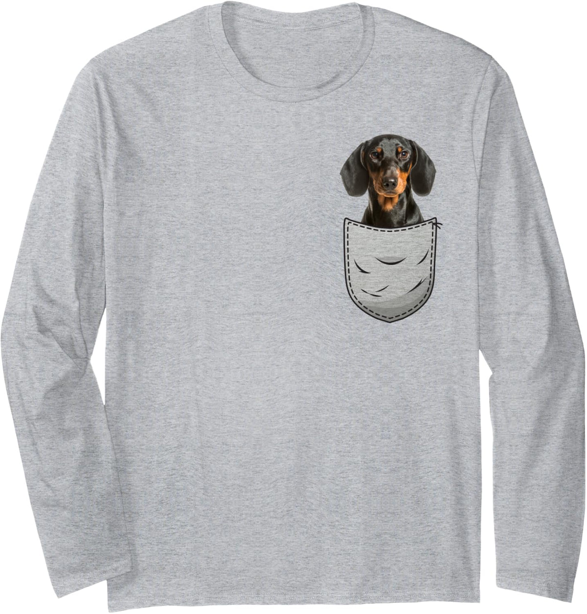 Dachshund Cap Dachshund Chest Bag Pocket Dog Owners Long Sleeve T-Shirt - Adult Unisex Heather Grey