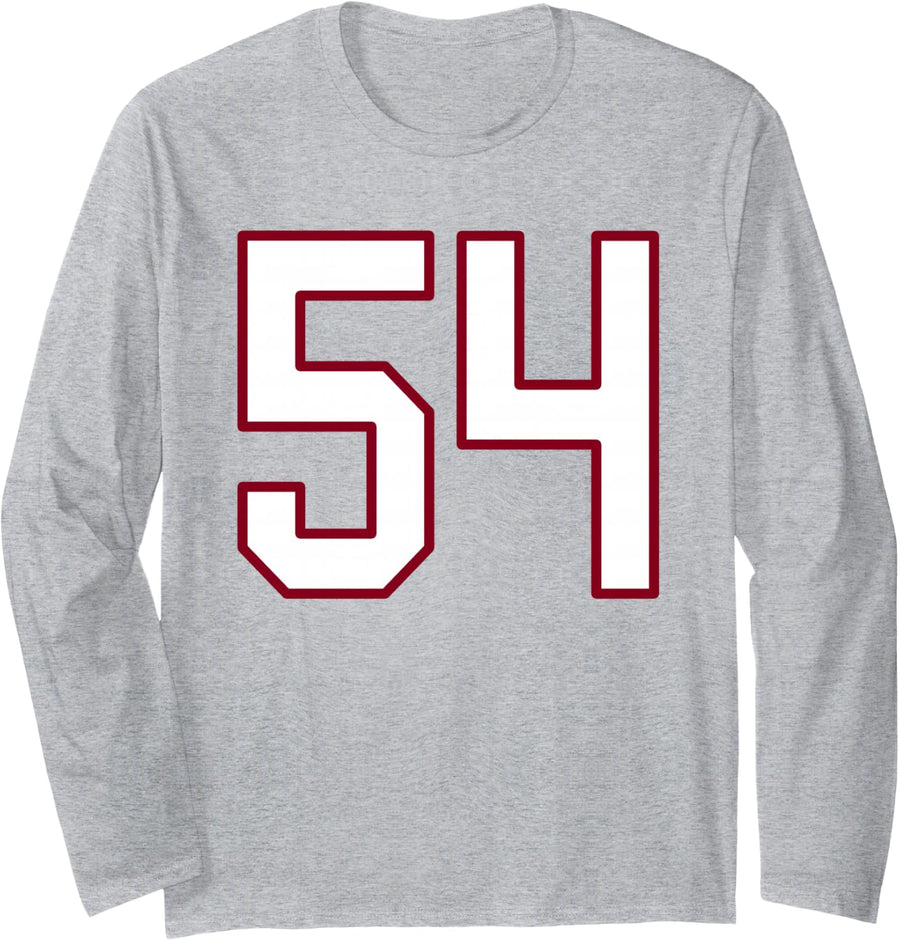 Maroon and White Number 54 Jersey Player Uniform #54 Long Sleeve T-Shirt - Adult Unisex Heather Grey