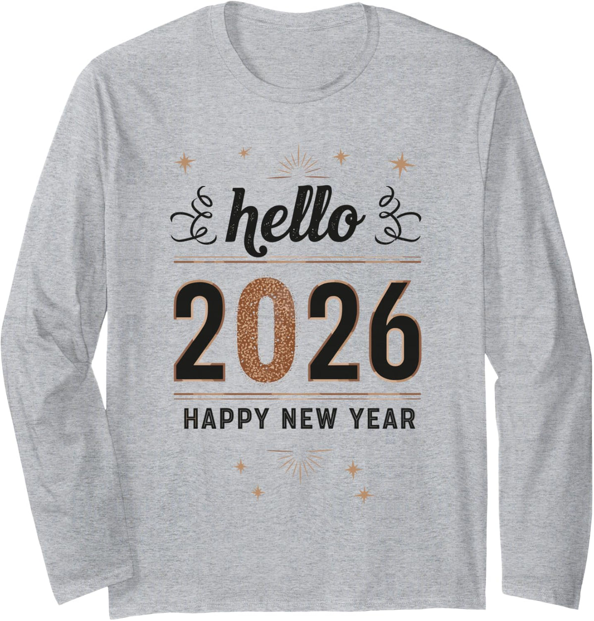 Hello Happy New Year 2026 Shirt, Festive NYE Party Long Sleeve T-Shirt - Adult Unisex Heather Grey
