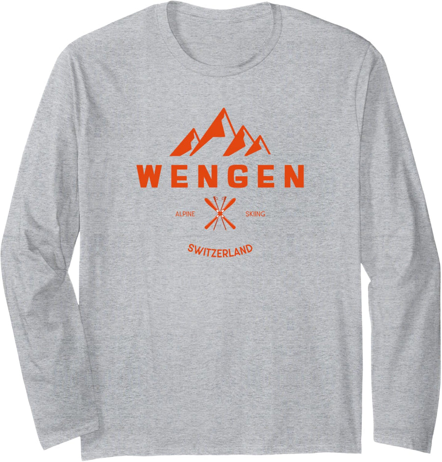 Wengen Switzerland Long Sleeve T-Shirt - Adult Unisex Heather Grey