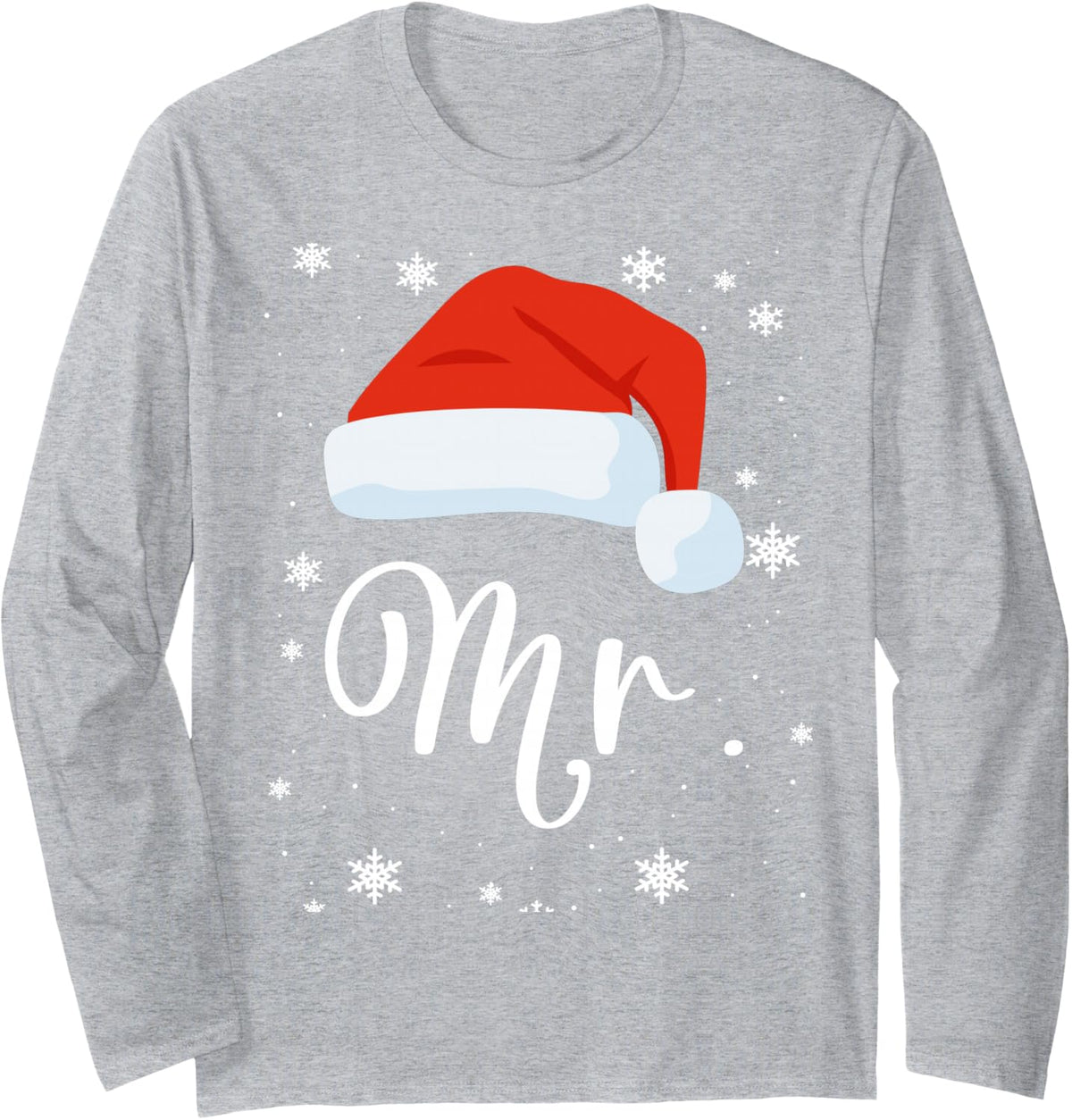 Mr and Mrs Claus Couples Matching Christmas Pajamas Santa Long Sleeve T-Shirt - Adult Unisex Heather Grey