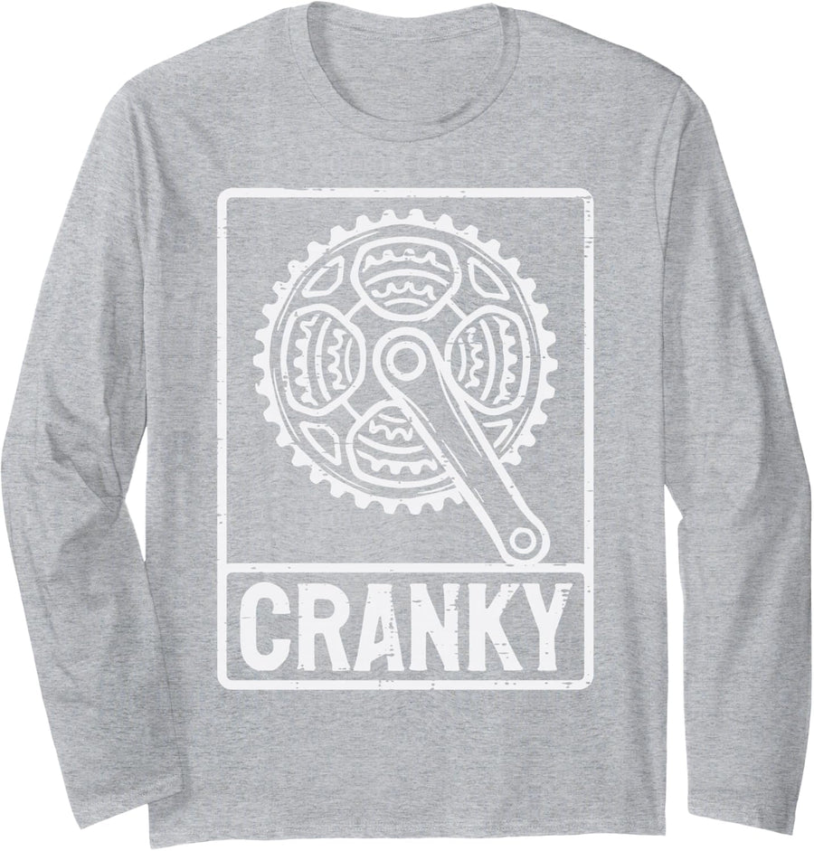 Bicycle Crank Cranky Funny Bike Gear Cycling Men Women Kids Long Sleeve T-Shirt - Adult Unisex Heather Grey