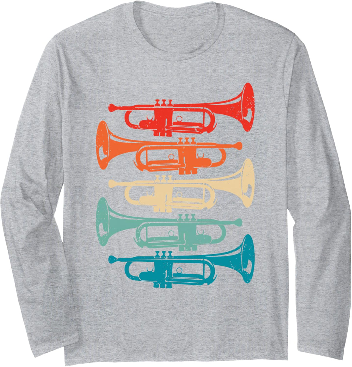 Retro Trumpets Player Musician Trumpeter Music Lover Long Sleeve T-Shirt - Adult Unisex Heather Grey