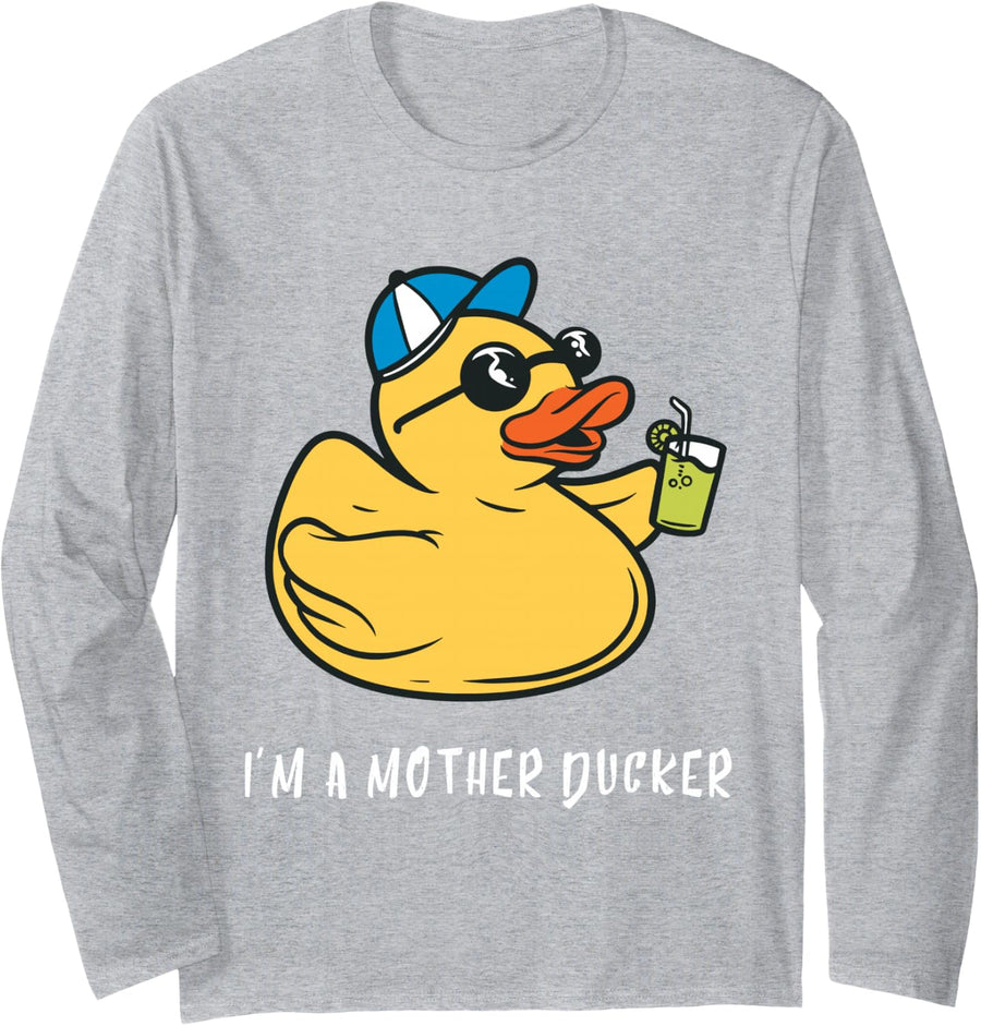 Rubber Duck Mother Duck Cute Duckie Rubber Duck Lover Long Sleeve T-Shirt - Adult Unisex Heather Grey