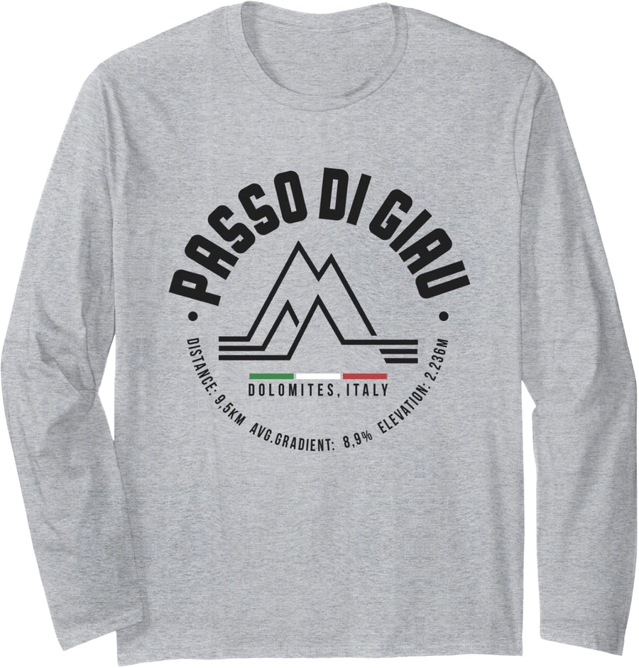 Passo Di Giau Italy Dolomites Road Bike Cycling Long Sleeve T-Shirt - Adult Unisex Heather Grey