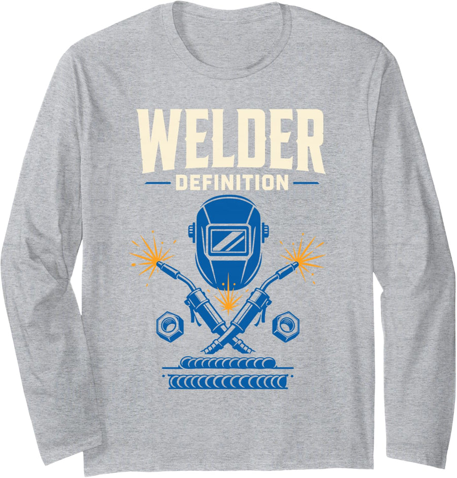 Welder Definition Welding Torch Helmet Long Sleeve T-Shirt - Adult Unisex Heather Grey