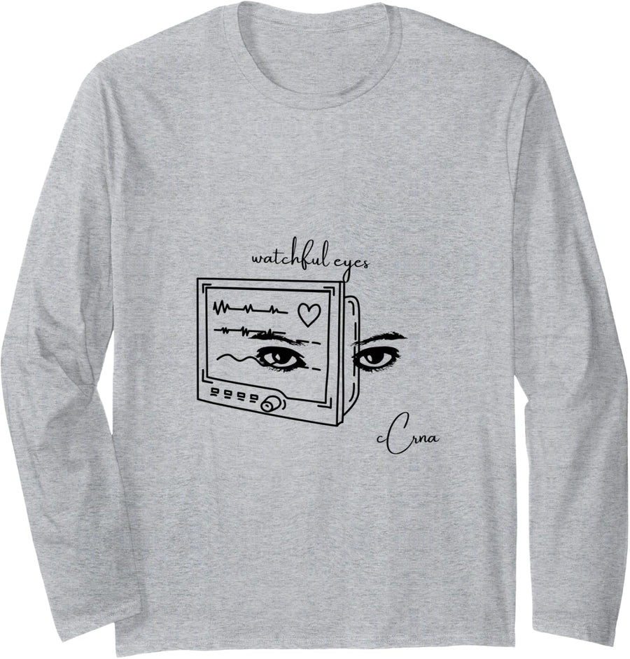 CRNA Gift Watchful Eyes Long Sleeve T-Shirt - Adult Unisex Heather Grey