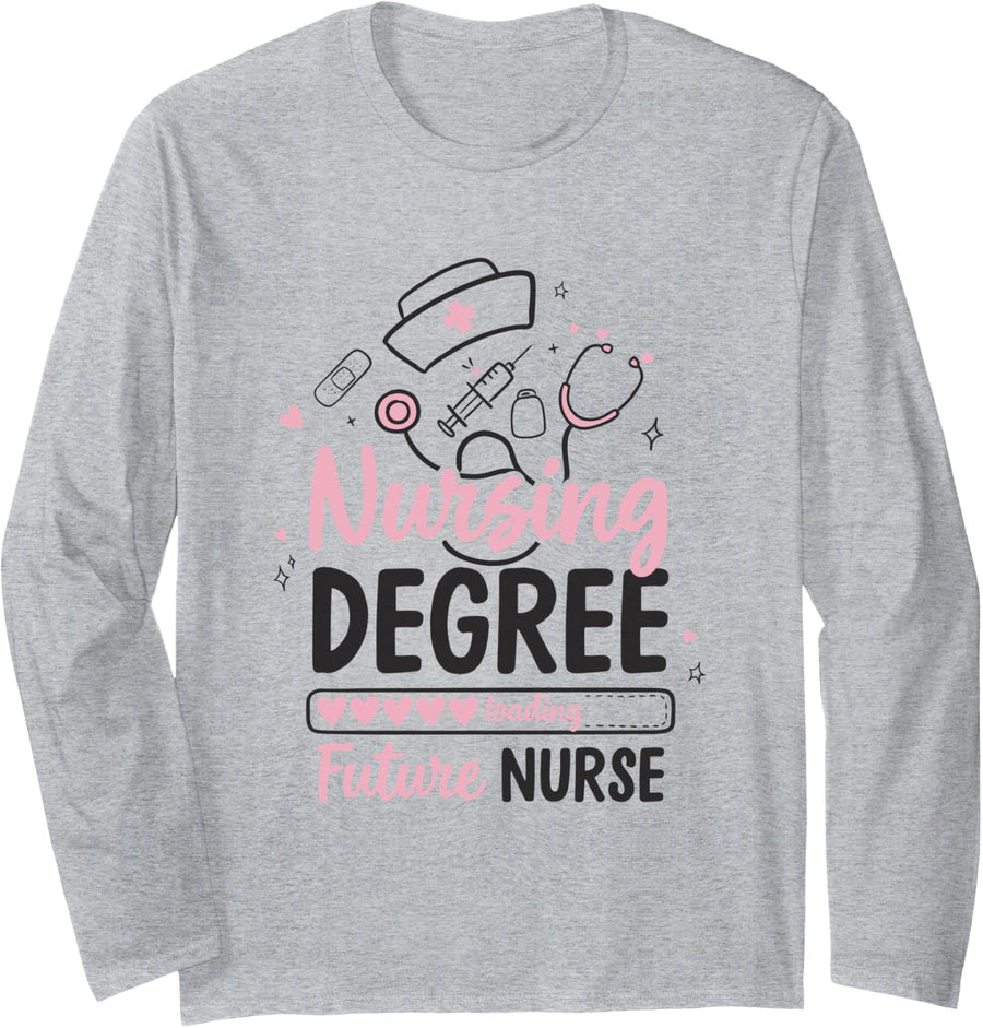Medical Nurse Student Graduation, Nursing Degree Loading Long Sleeve T-Shirt - Adult Unisex Heather Grey
