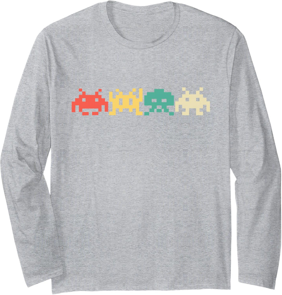 80s Video Game Vintage Retro Arcade Long Sleeve T-Shirt - Adult Unisex Heather Grey