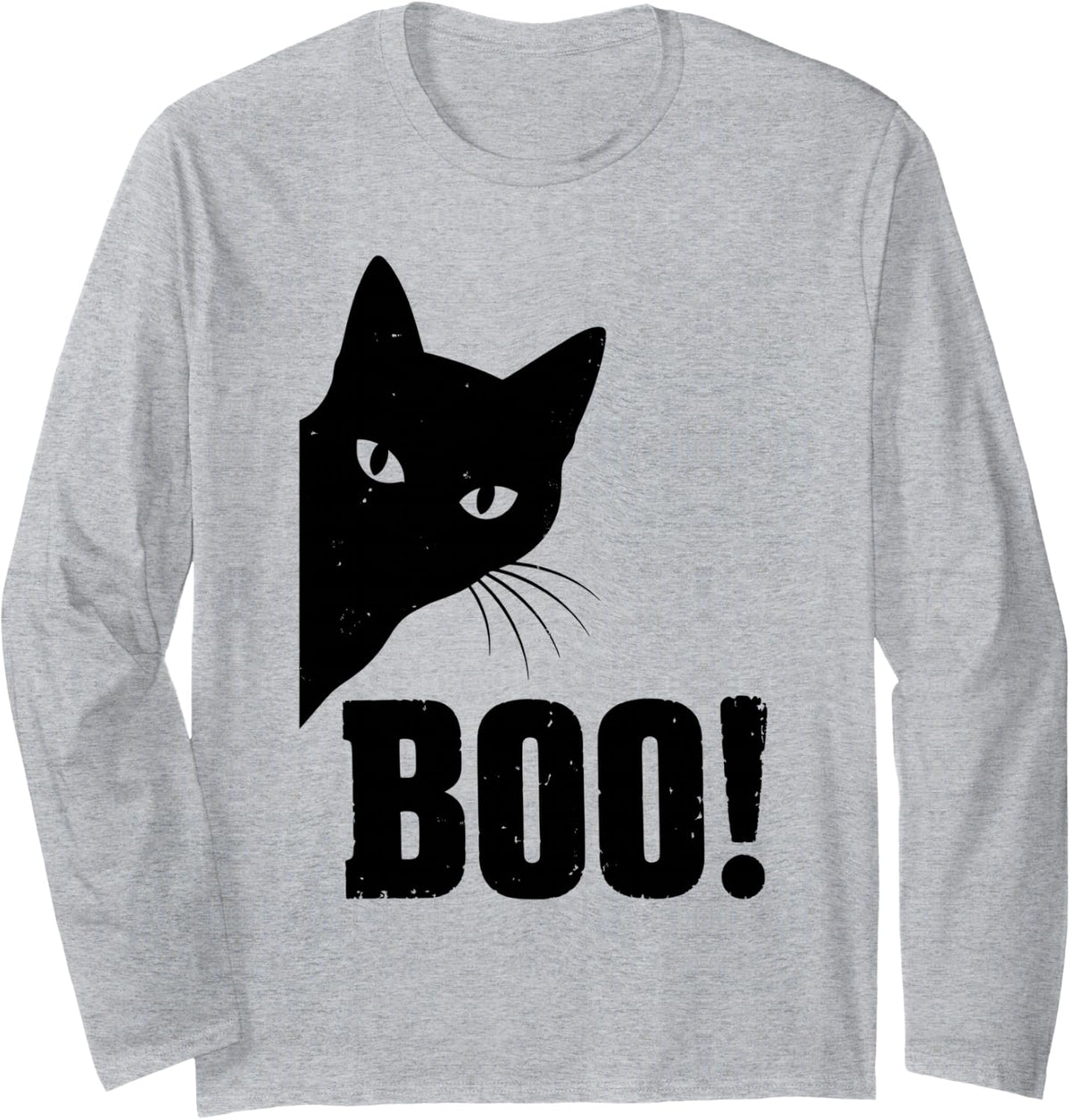 Boo Black Cat Peeking Spooky Season Halloween Trick Or Treat Long Sleeve T-Shirt - Adult Unisex Heather Grey
