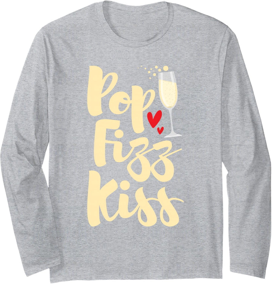 Pop Fizz Kiss - New Year's Eve Happy New Year Long Sleeve T-Shirt - Adult Unisex Heather Grey