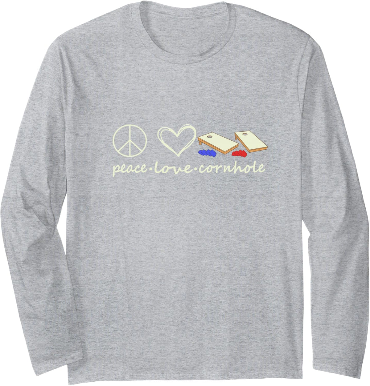 Love Peace Cornhole Funny Game Long Sleeve T-Shirt - Adult Unisex Heather Grey