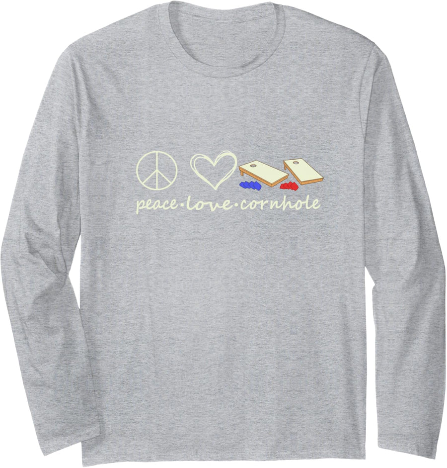 Love Peace Cornhole Funny Game Long Sleeve T-Shirt - Adult Unisex Heather Grey