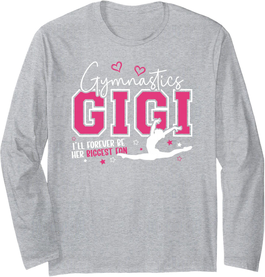 Biggest Fan Gymnastics Gigi of A Gymnast Gigi Grandma Long Sleeve T-Shirt - Adult Unisex Heather Grey