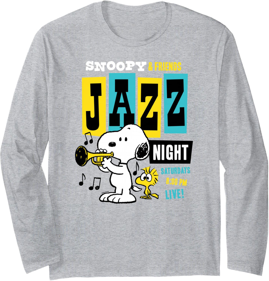 Peanuts - Snoopy And Friends Jazz Night Long Sleeve T-Shirt - Adult Unisex Heather Grey