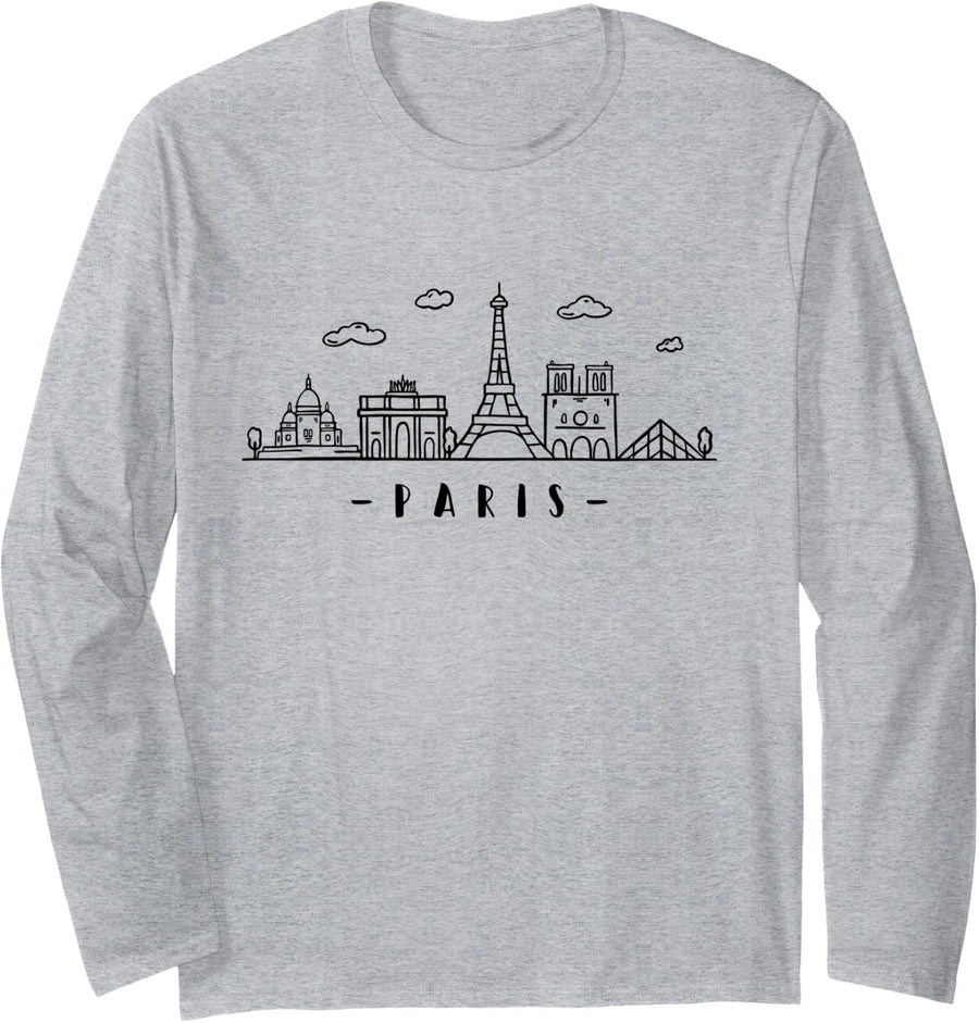 France Capital-City Skyline Eiffel-Tower Paris Long Sleeve T-Shirt - Adult Unisex Heather Grey