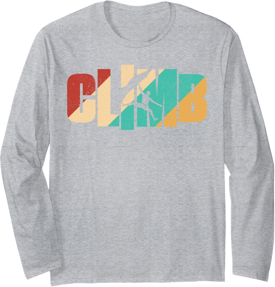 Climb word climbing climber men retro vintage Long Sleeve T-Shirt - Adult Unisex Heather Grey