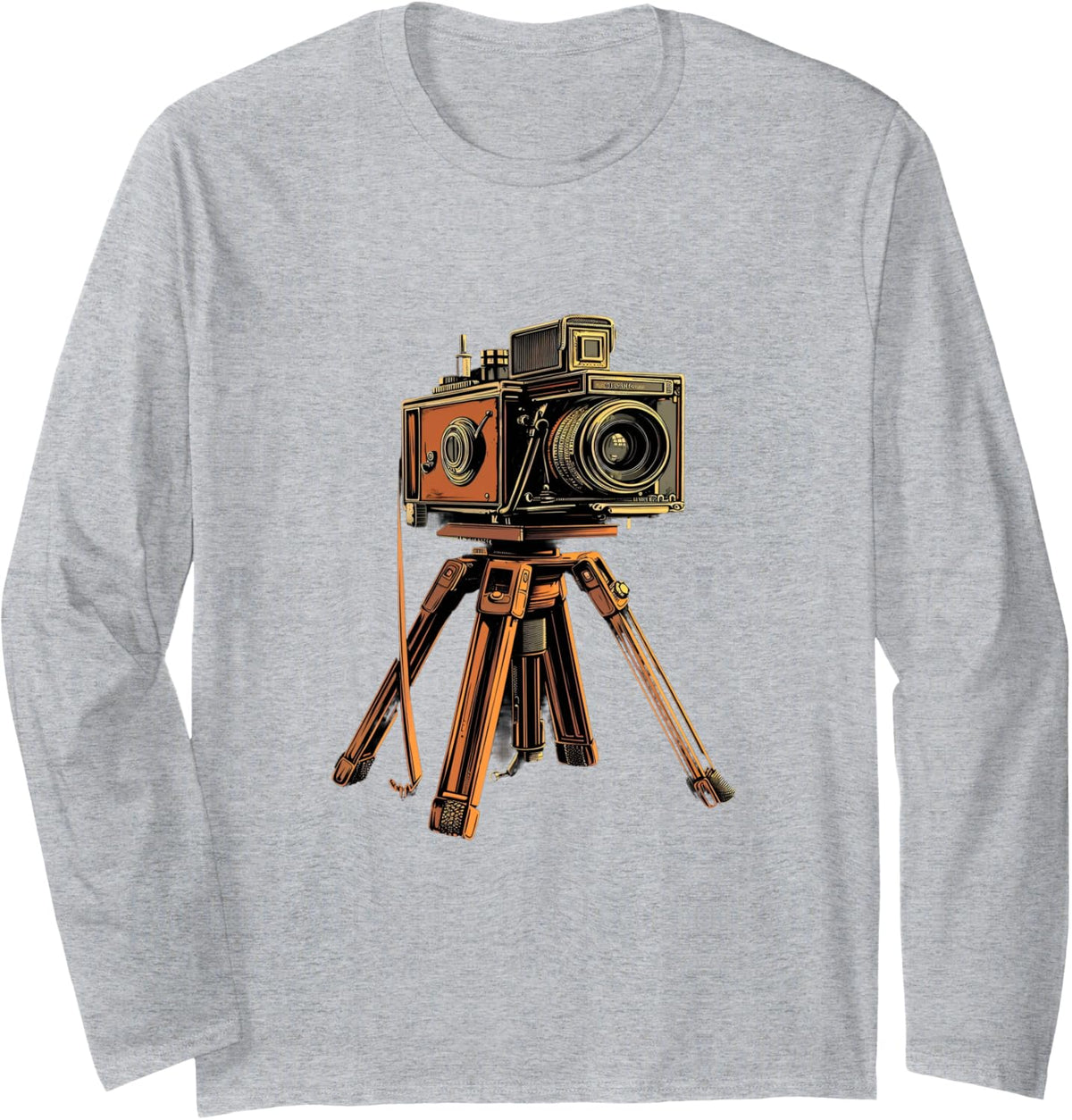 Photography Camera on Tripod Photographer Vintage Long Sleeve T-Shirt - Adult Unisex Heather Grey