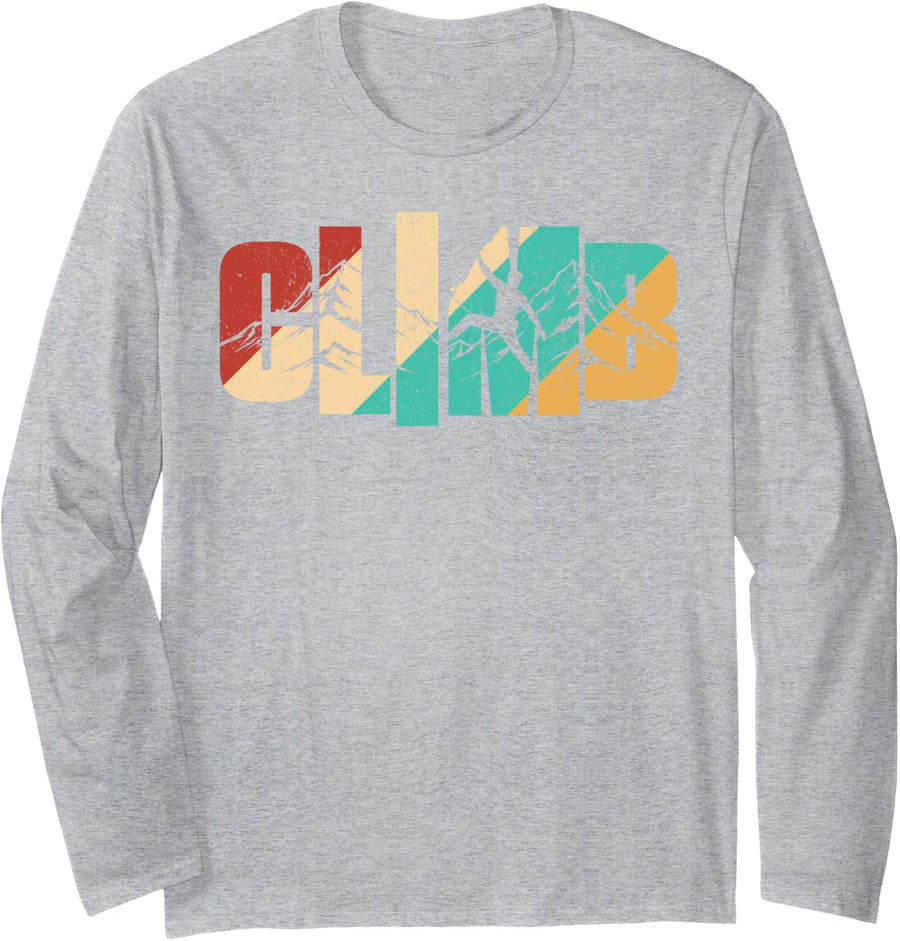 Climb word climbing for men climber retro vintage Long Sleeve T-Shirt - Adult Unisex Heather Grey
