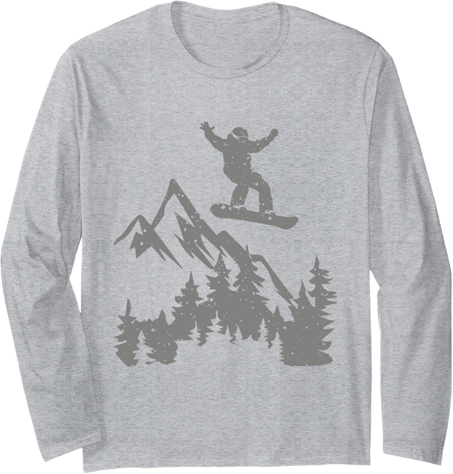 Mountain Snowboarding - Winter Sport Snowboard Snowboarder Long Sleeve T-Shirt - Adult Unisex Heather Grey