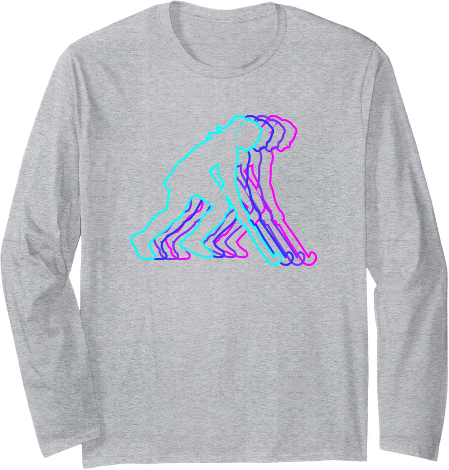 Vintage Retro Classic Girls Field Hockey Player Long Sleeve T-Shirt - Adult Unisex Heather Grey