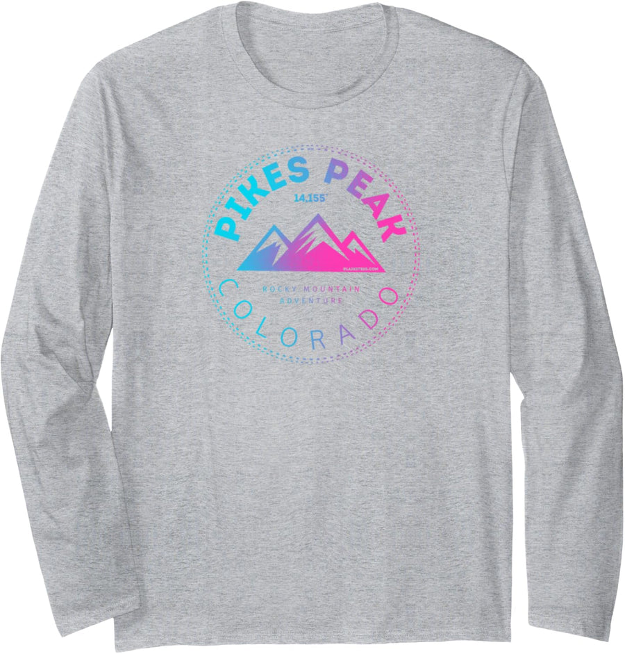 Pikes Peak Colorado - Rocky Mountain Retro Long Sleeve T-Shirt - Adult Unisex Heather Grey