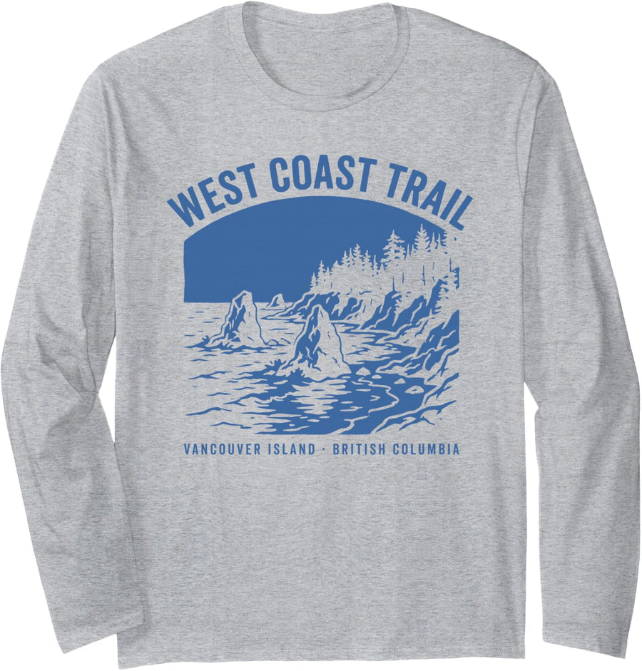 West Coast Trail Canada National Park Hiking Trekking Long Sleeve T-Shirt - Adult Unisex Heather Grey