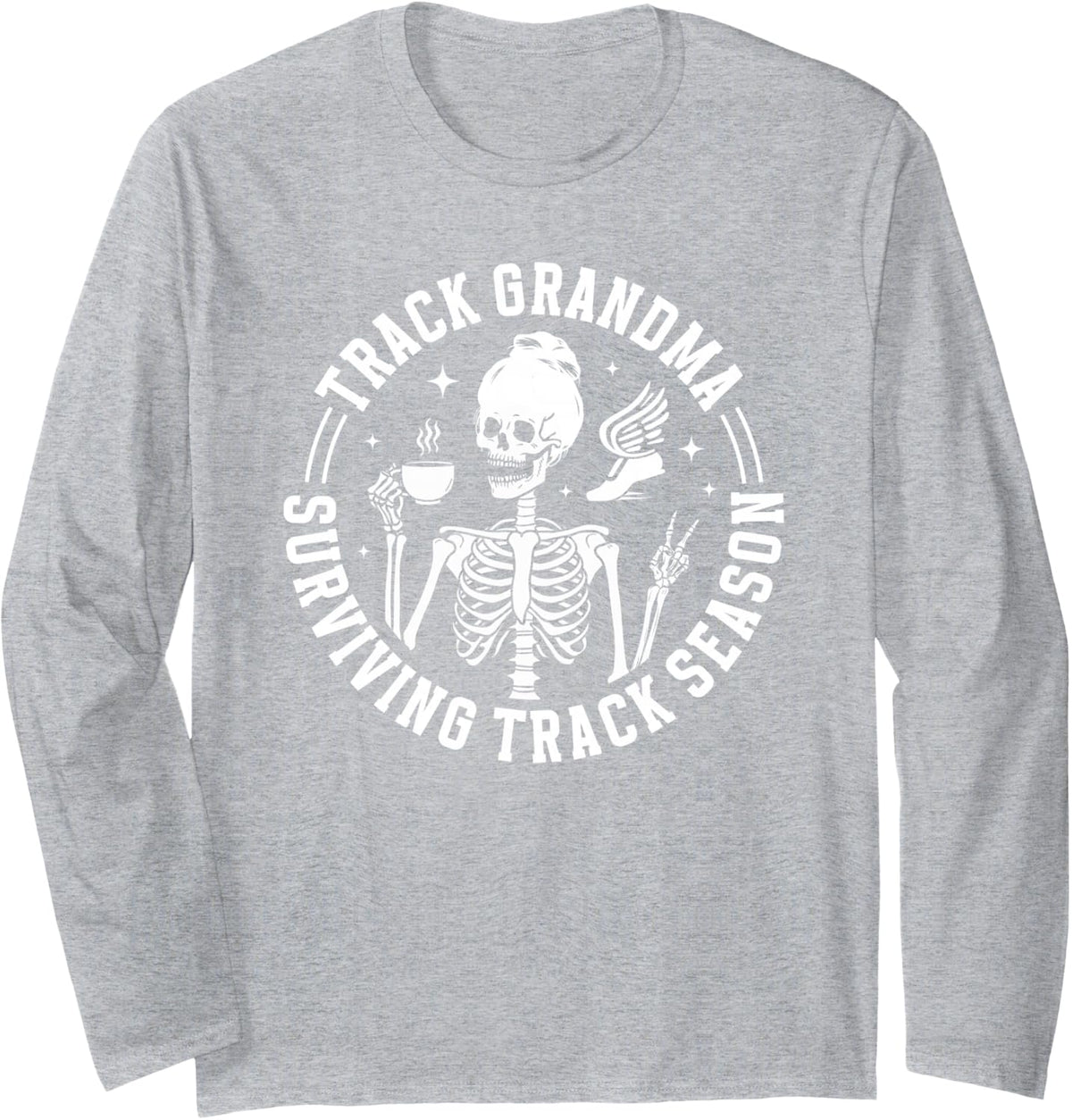 Funny Track Grandma of A Track and Field Athlete Grandma Long Sleeve T-Shirt - Adult Unisex Heather Grey