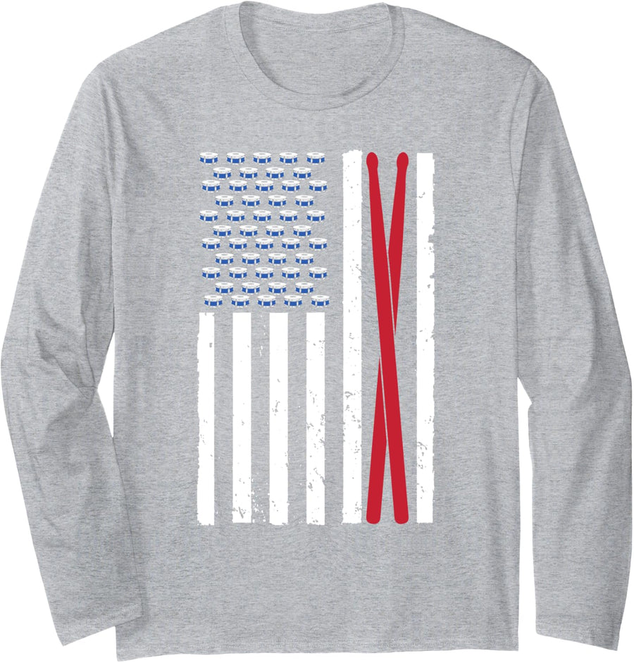 Cool Drummer Art For Men Women Drumming Percussion Drumstick Long Sleeve T-Shirt - Adult Unisex Heather Grey