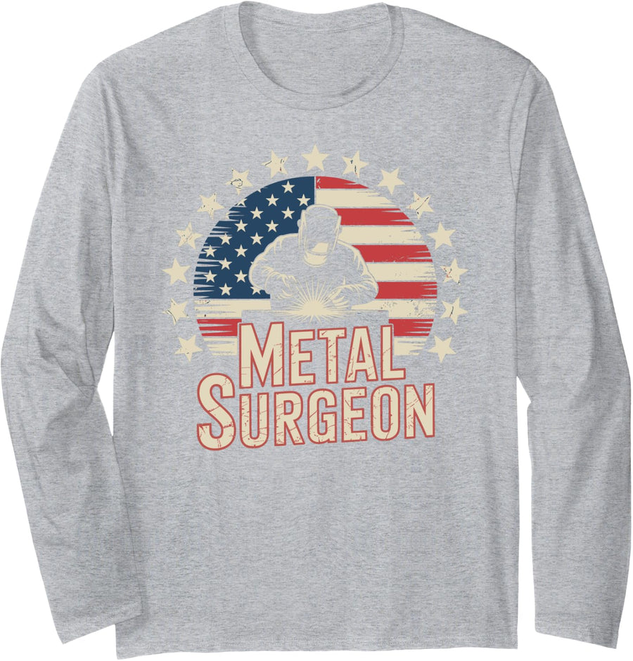 Welder USA Patriotic Long Sleeve T-Shirt - Adult Unisex Heather Grey