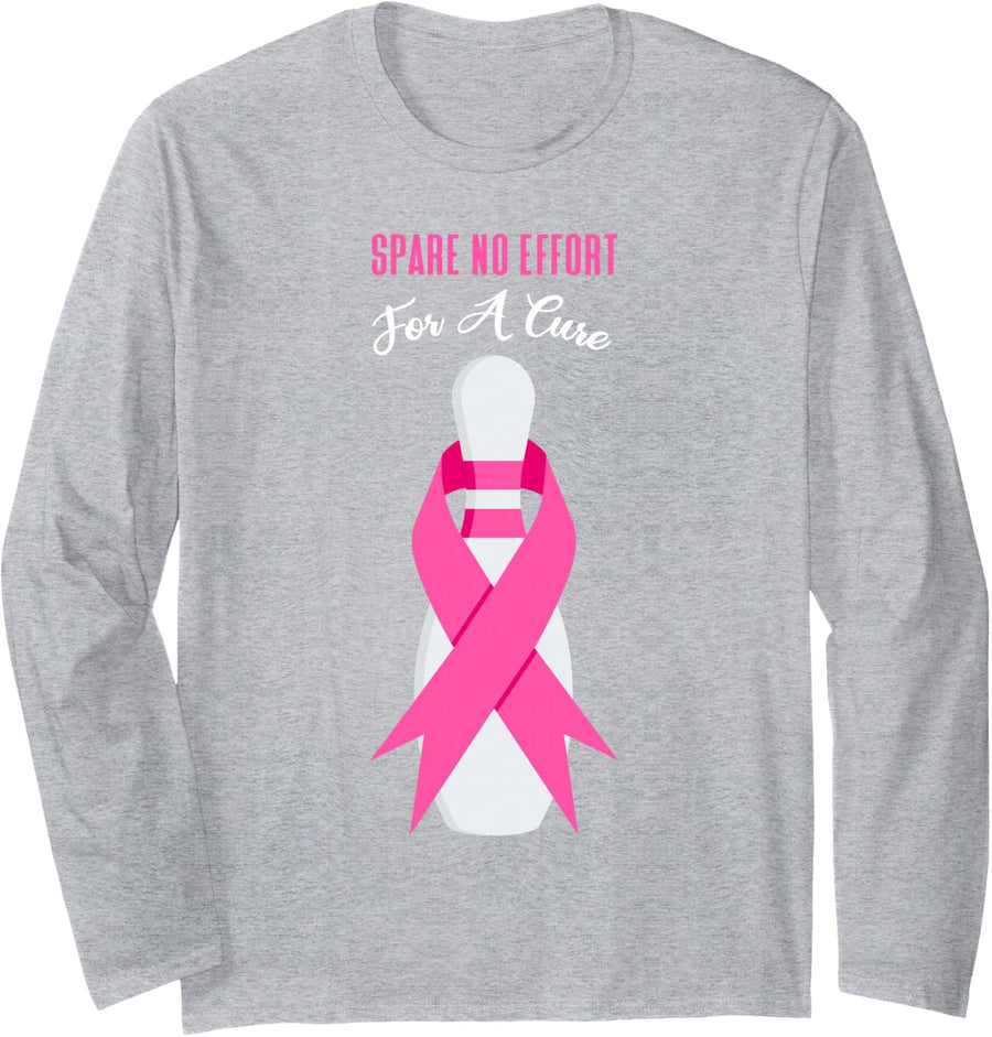 Spare No Effort for A Cure Bowling Pin Bowler Breast Cancer Long Sleeve T-Shirt - Adult Unisex Heather Grey