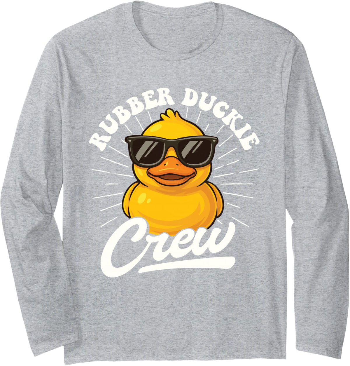 Rubber Duckie Crew - Duck Lover Waterfowl Animal Long Sleeve T-Shirt - Adult Unisex Heather Grey