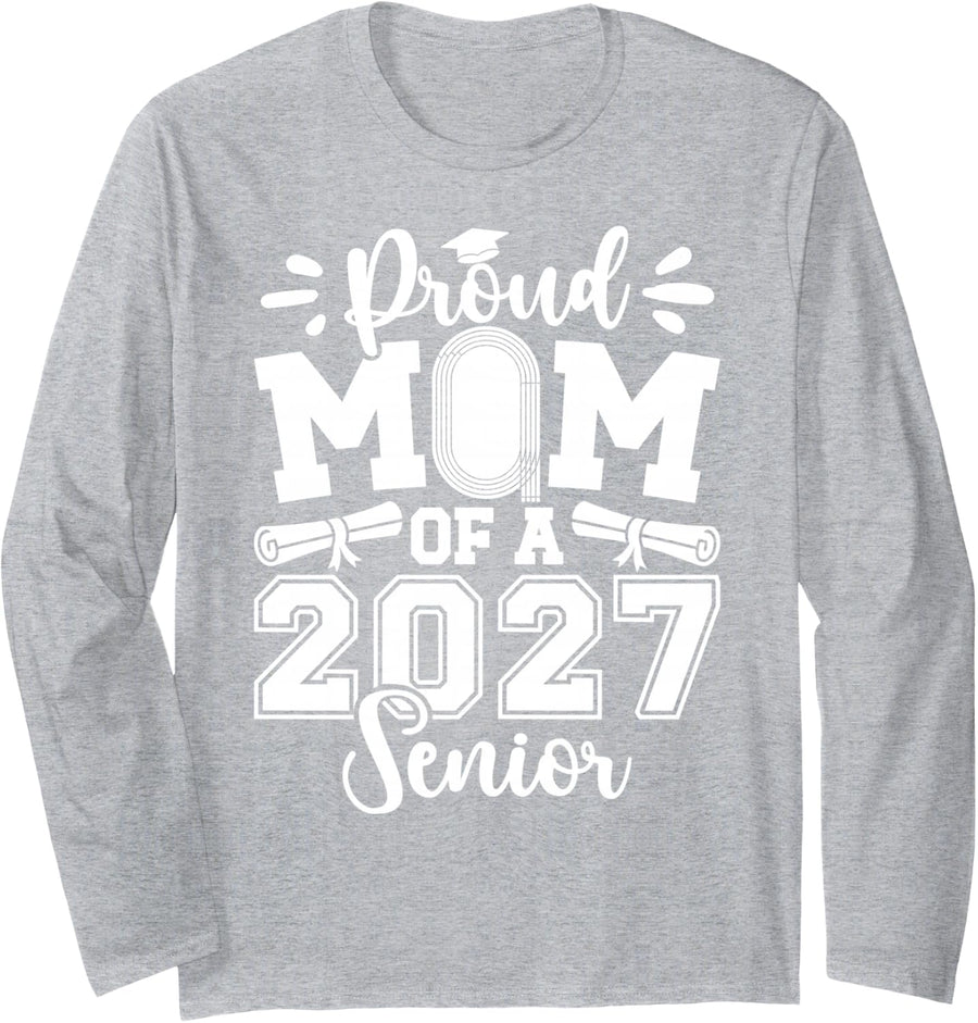 Proud Track and Field Senior Mom 2027 Track Senior Mama 2027 Long Sleeve T-Shirt - Adult Unisex Heather Grey