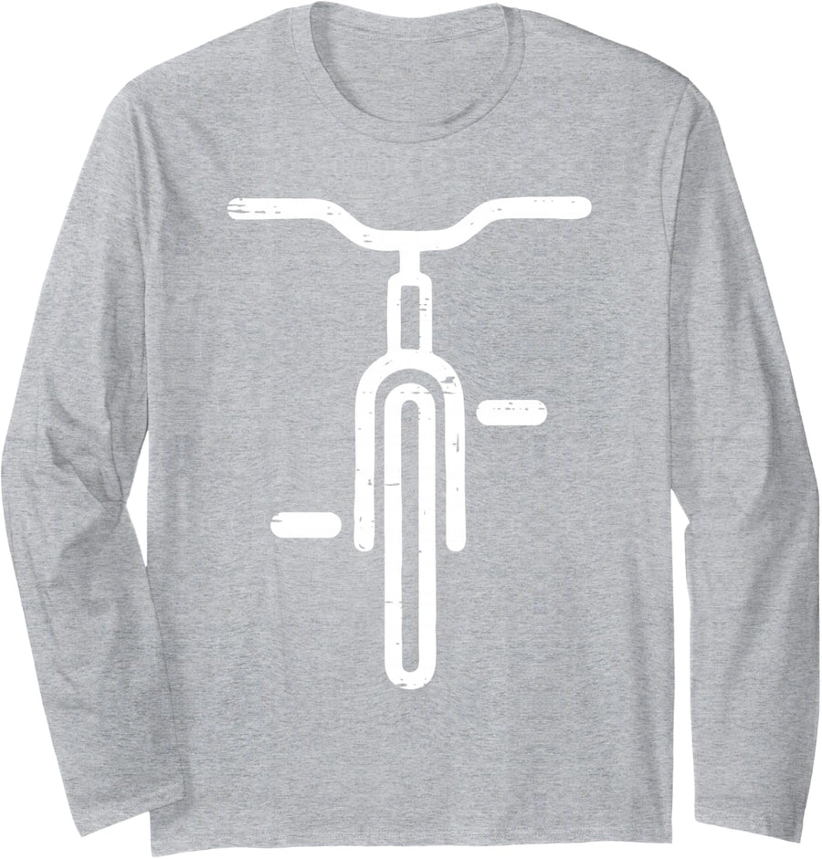 Bicycle Front Minimalist Bike Cycling Cyclist Men Women Kids Long Sleeve T-Shirt - Adult Unisex Heather Grey