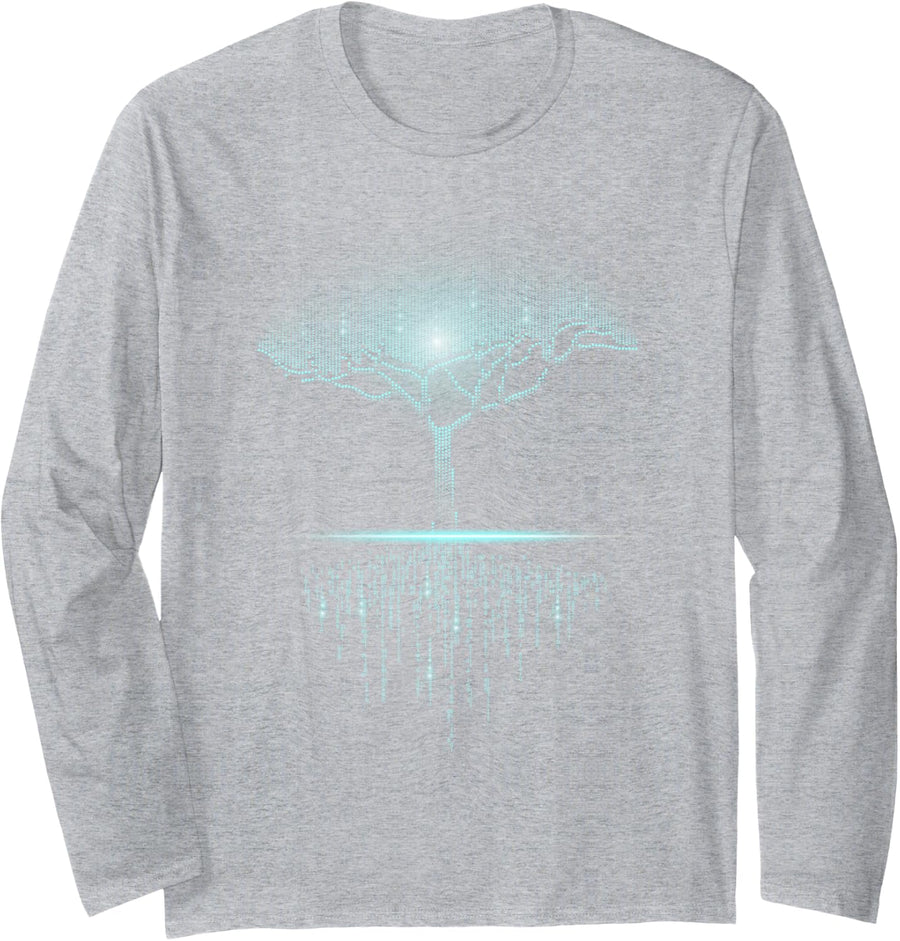 Funny Binary Tree Coding Computer Software Programmer Tee Long Sleeve T-Shirt - Adult Unisex Heather Grey