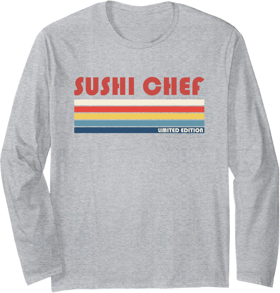 Sushi Chef Culinary Kitchenretro Vintage Long Sleeve T-Shirt - Adult Unisex Heather Grey