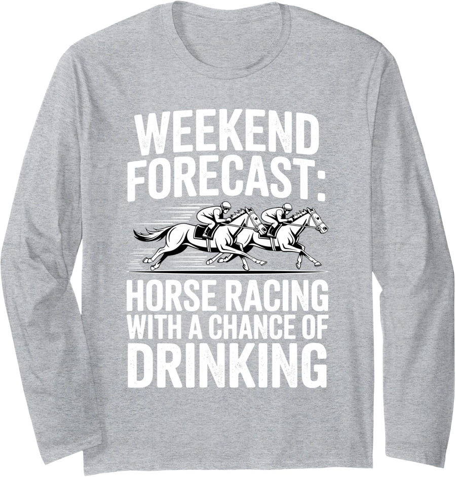 Funny Horse Racing Design for Men Women Horse Racing Lovers Long Sleeve T-Shirt - Adult Unisex Heather Grey