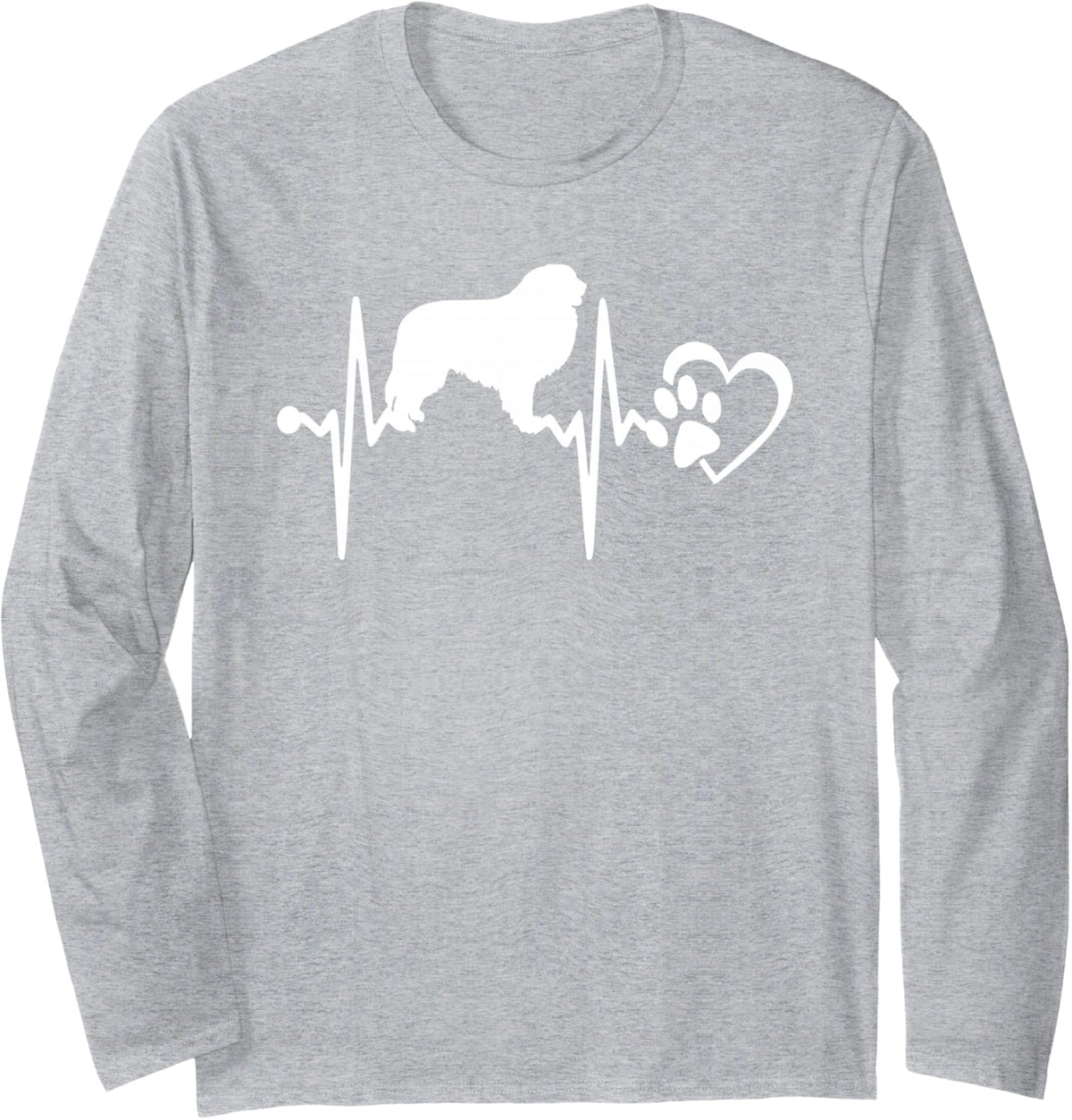Great Pyrenees Dog Heartbeat Paw Love Funny Puppy Lover Long Sleeve T-Shirt - Adult Unisex Heather Grey