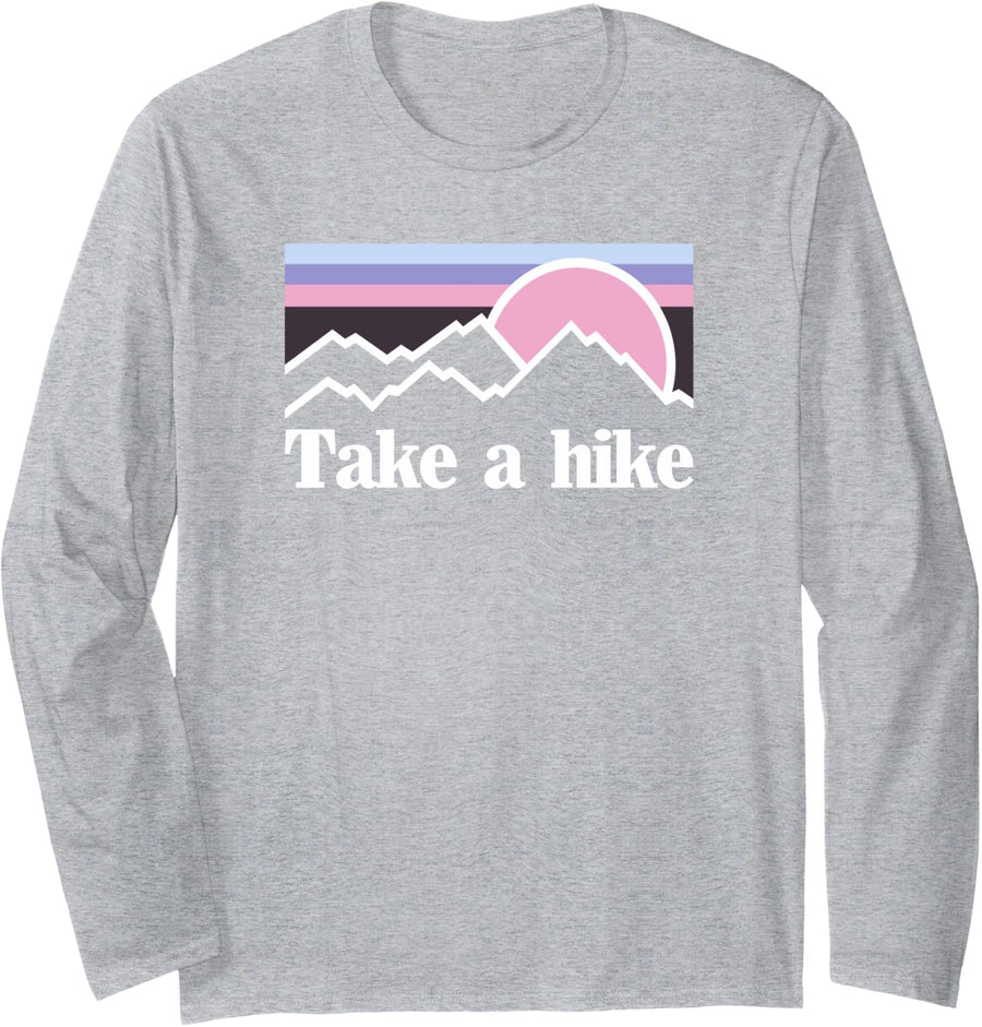 Retro Take A Hike Long Sleeve T-Shirt - Adult Unisex Heather Grey