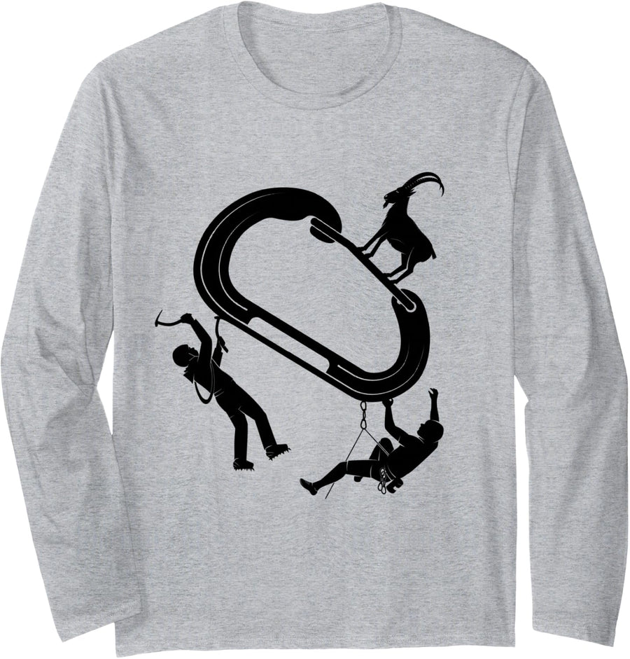Climbing, Bouldering, Rock Climbing, Climbers Mountaineering Long Sleeve T-Shirt - Adult Unisex Heather Grey