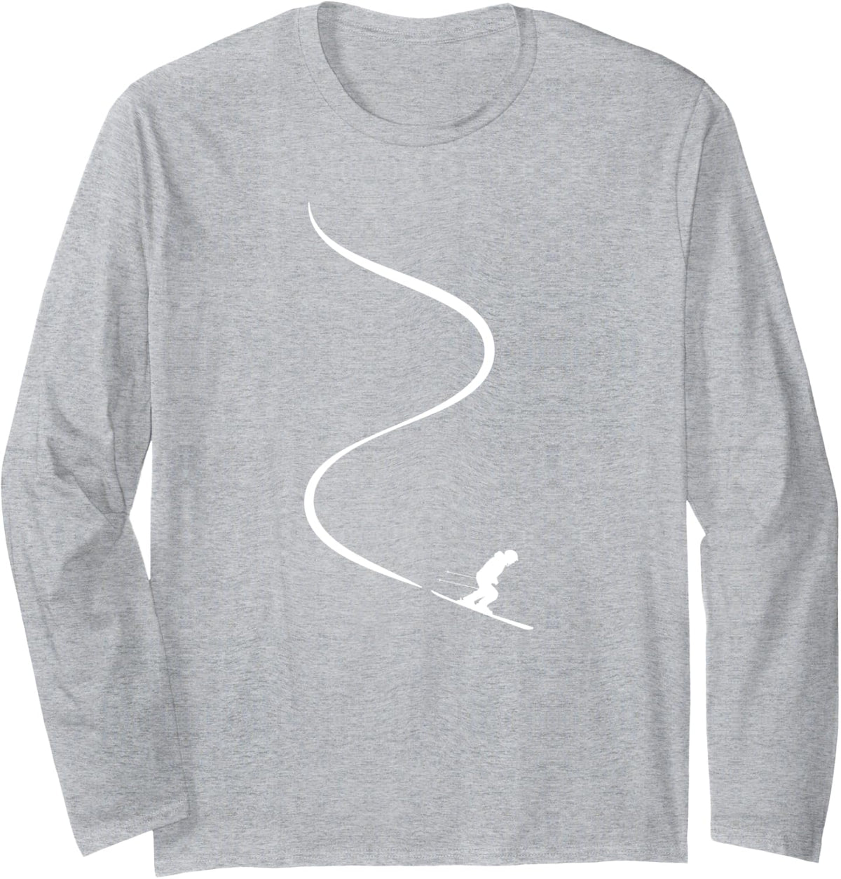 Skier with tracks in deep powder snow freeride gift Long Sleeve T-Shirt - Adult Unisex Heather Grey