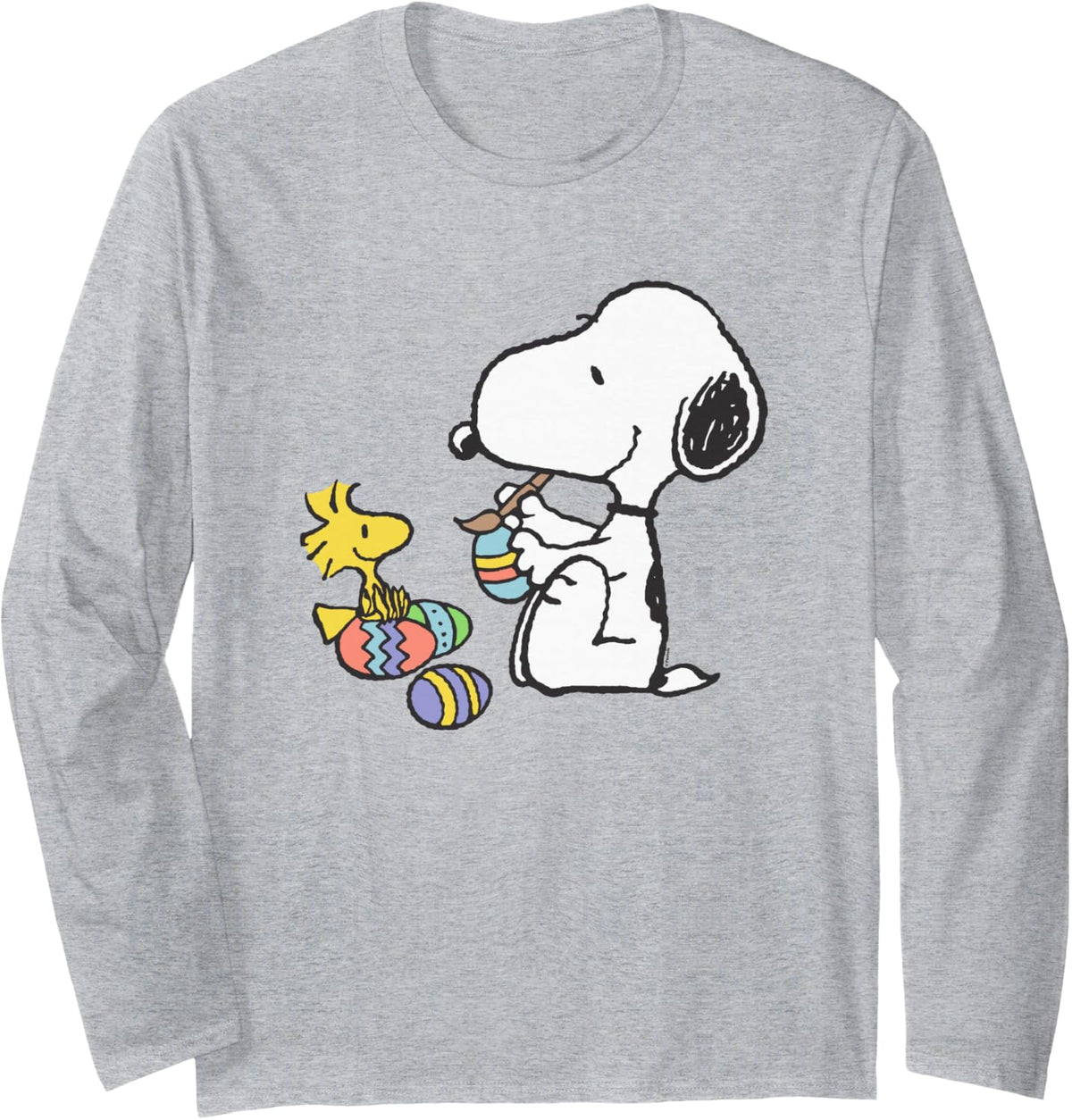 Peanuts Snoopy and Woodstock Easter Eggs Long Sleeve T-Shirt - Adult Unisex Heather Grey