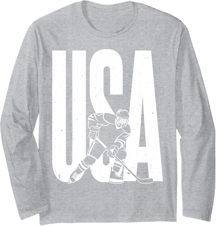 American Hockey Long Sleeve T-Shirt - Adult Unisex Heather Grey