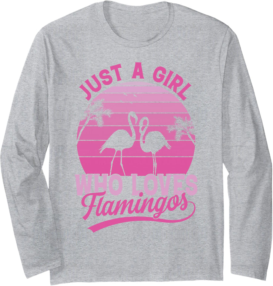 just a Girl who Loves Flamingos for Lovers Flamingo Birds Long Sleeve T-Shirt - Adult Unisex Heather Grey