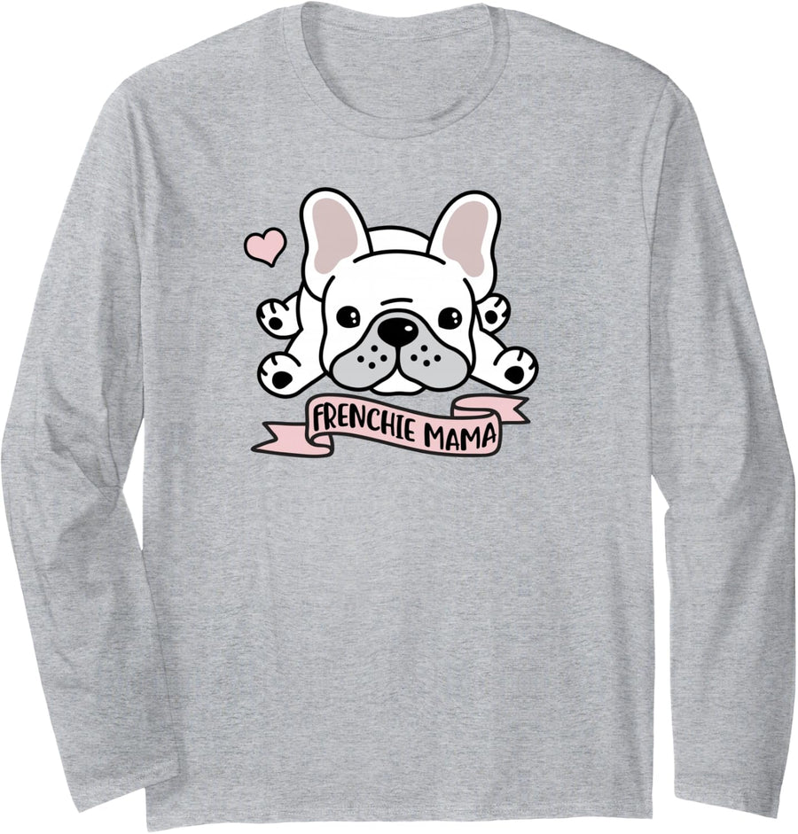 Frenchie Mama, French Bulldog Long Sleeve T-Shirt - Adult Unisex Heather Grey